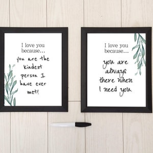 I Love You Because Dry Erase Board Couple Set of 2 Design Digital Download Wedding/Anniversary/Valentines Gift