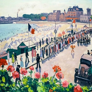 Playa francesa / Impresión de pintura al óleo vintage / Vacaciones de verano en la playa Riviera / Tamaños de impresión: 8x10 11x14 imagen 4