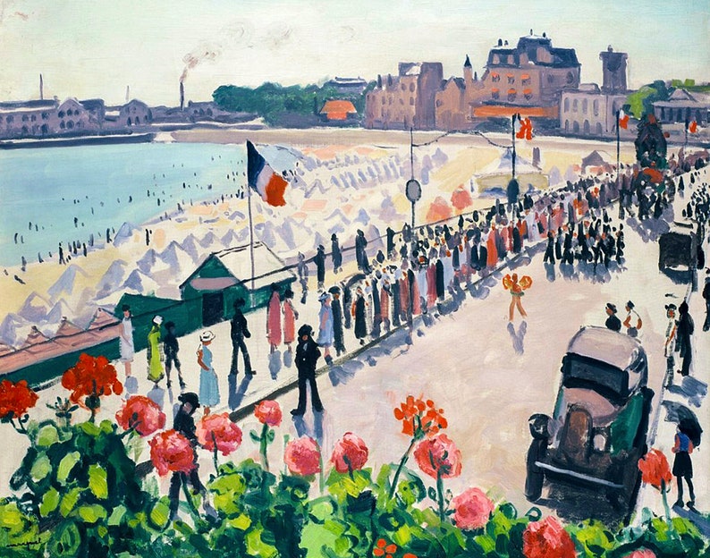 Playa francesa / Impresión de pintura al óleo vintage / Vacaciones de verano en la playa Riviera / Tamaños de impresión: 8x10 11x14 imagen 4