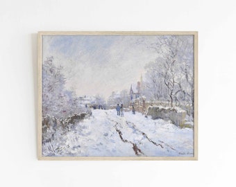 Sneeuw bij Argenteuil | Vintage besneeuwd landschap schilderij kunst print | | Land winter traditionele | printformaten 8x10 9x12 16x20