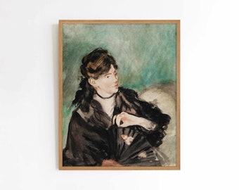 Zwart Kant | Vintage portret vrouw boudoir aquarel schilderij | Morisot & Edouard Manet | printformaten 5x7 8x10 9x12