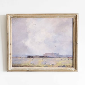 Platåland | Vintage westernkonstlandskap | Akvarellmålning i öken | Sydvästlig boho inredningsstil | Tryckstorlek 8x10