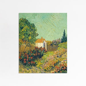 Vintage oil painting cottage garden flowers print style of Van Gogh 5x7 8x10 9x12 image 2