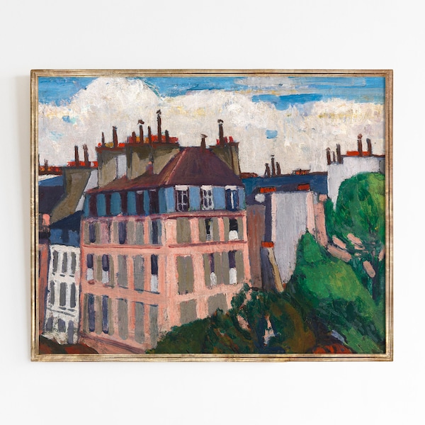 Paris Rooftops | Fine art print cityscape scene | Colorful French vintage oil painting | print sizes 8x10 11x14 16x20