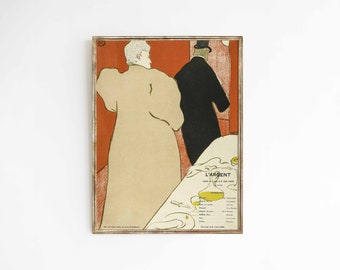 L'Argent Comedie | Vintage Parisian poster | French Toulouse-Lautrec Art Deco pastel lithograph | print sizes 18x24 12x16 9x12