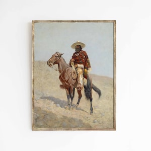 メキシカン・バケロ | 砂漠の馬と騎手の西洋美術プリント油絵 | 実際の発送サイズ 5x7 8x10 9x12 18x24