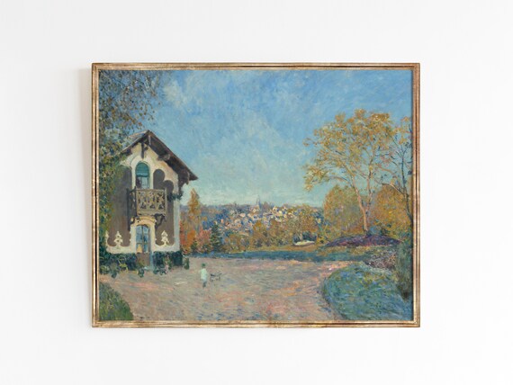 French Village | Vintage oil painting print country landscape scene | sizes 8x10 9x12 11x14