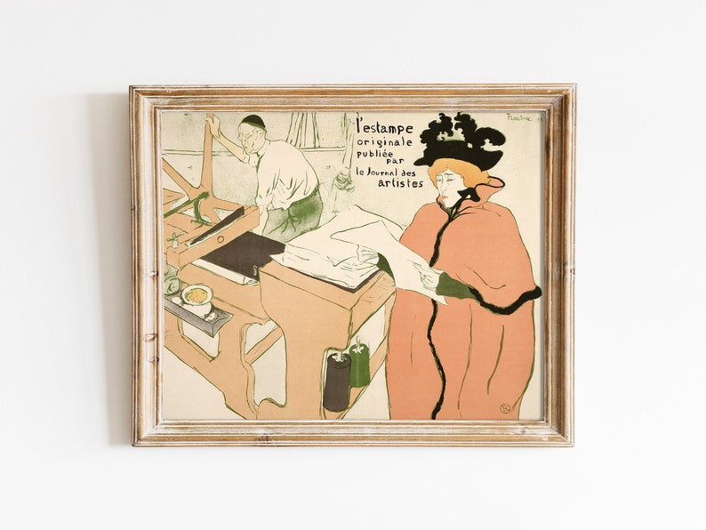 Le Journal des Artistes Vintage art deco lithografie print van een vrouw door Toulouse-Lautrec printformaten 8x10 11x14 16x20 afbeelding 1