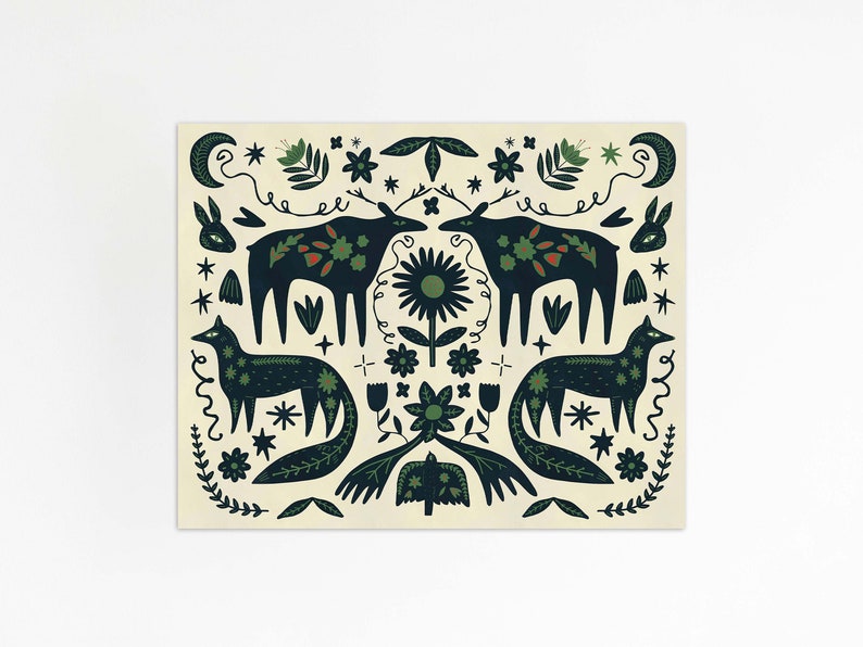 Woodland Otomi Vintage Folk Art Norwegian Animals Paper Etsy