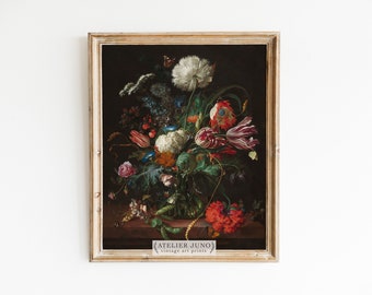 Vintage flower oil painting print floral thrifted find still life gallery wall maximalist 8x10 16x20