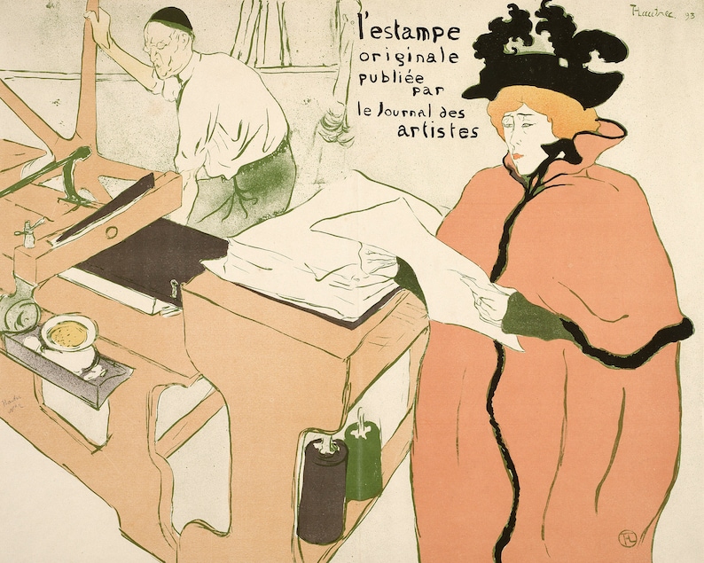 Le Journal des Artistes Vintage art deco lithografie print van een vrouw door Toulouse-Lautrec printformaten 8x10 11x14 16x20 afbeelding 3