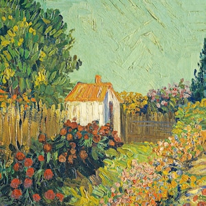 Vintage oil painting cottage garden flowers print style of Van Gogh 5x7 8x10 9x12 5x7 inches