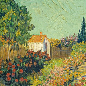 Vintage oil painting cottage garden flowers print style of Van Gogh 5x7 8x10 9x12 9x12 inches