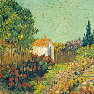 Vintage oil painting cottage garden flowers print style of Van Gogh 5x7 8x10 9x12 8x10 inches