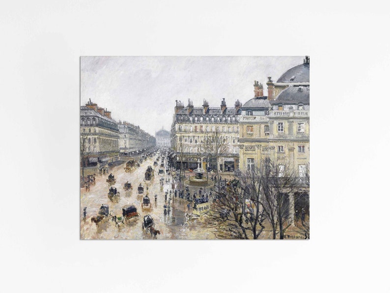 Paris Theater District Fine art print European cityscape French antique vintage oil painting print sizes 8x10 11x14 16x20 image 2