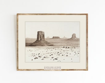 Desert Monuments | Vintage western art sketch art | Black and white ink drawing | California bohemian southwest | size 8x10