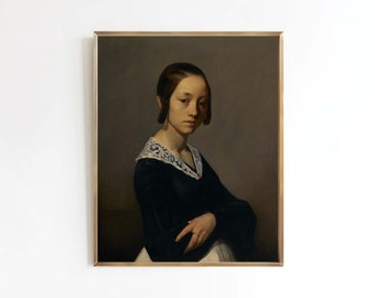 Portrait of Louise | Antique oil painting print of French woman | Dark academia style | print sizes 8x10 12x16 16x20