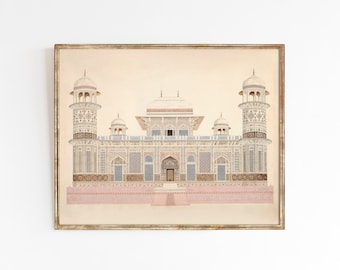 Palais moghol | croquis de dessin architectural vintage Inde | Formats d’impression 8x10 11x14 16x20