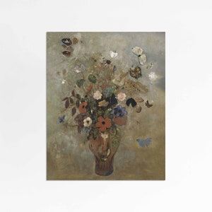 Bronze & Blue Still Life Oil painting floral wall art Muted coppers and blues Odilon Redon print sizes 8x10 9x12 16x20 image 2