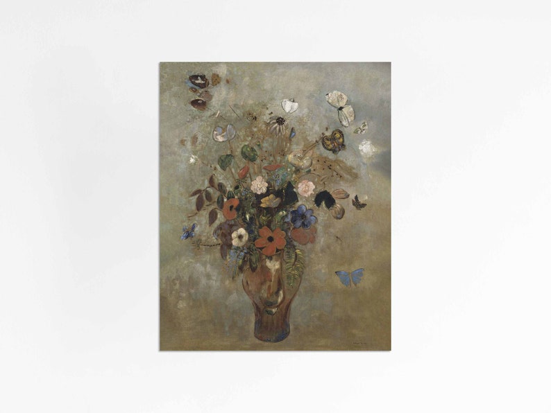 Bronze & Blue Still Life Oil painting floral wall art Muted coppers and blues Odilon Redon print sizes 8x10 9x12 16x20 image 2