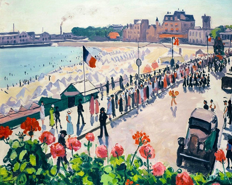 Playa francesa / Impresión de pintura al óleo vintage / Vacaciones de verano en la playa Riviera / Tamaños de impresión: 8x10 11x14 imagen 3