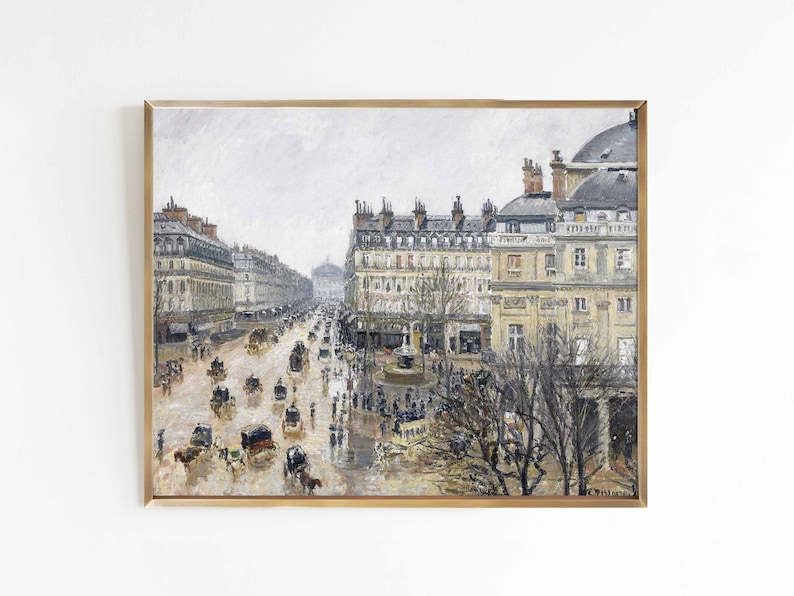 Paris Theater District Fine art print European cityscape French antique vintage oil painting print sizes 8x10 11x14 16x20 image 1