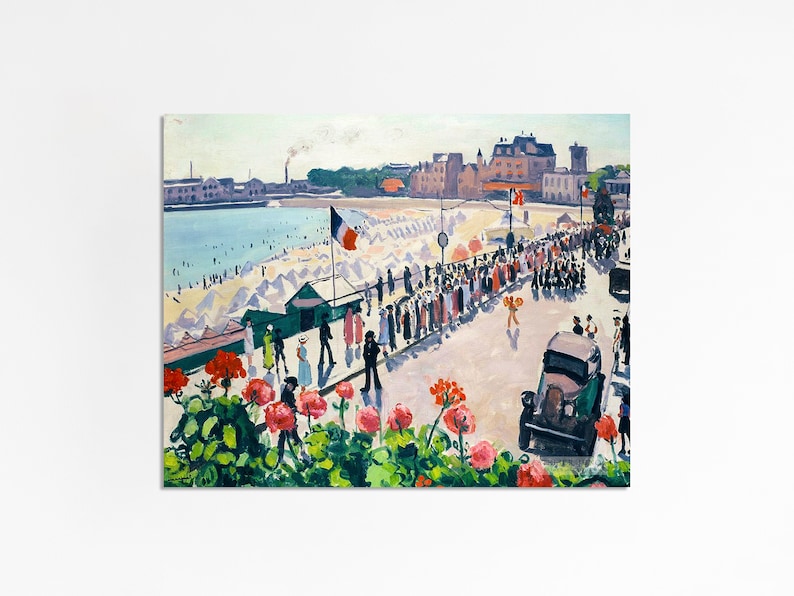 Playa francesa / Impresión de pintura al óleo vintage / Vacaciones de verano en la playa Riviera / Tamaños de impresión: 8x10 11x14 imagen 2