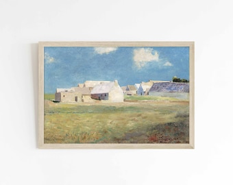 Breton Village | Vintage French landscape oil painting art | Farmhouse country style | Odilon Redon print sizes 5x7 8x12