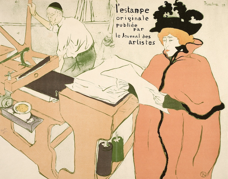 Le Journal des Artistes Vintage art deco lithografie print van een vrouw door Toulouse-Lautrec printformaten 8x10 11x14 16x20 11x14 inches