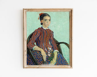 French Girl | Vintage portrait oil painting | Blue and red dress jacket | print sizes 8x10 9x12