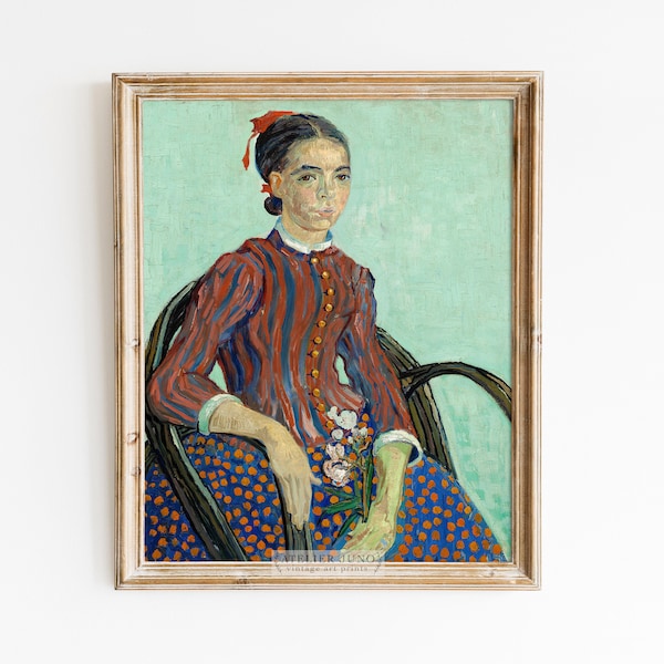 French Girl | Vintage portrait oil painting | Blue and red dress jacket | print sizes 8x10 9x12