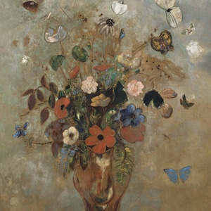 Bronze & Blue Still Life Oil painting floral wall art Muted coppers and blues Odilon Redon print sizes 8x10 9x12 16x20 9x12 inches
