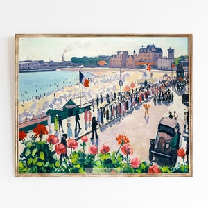 Playa francesa / Impresión de pintura al óleo vintage / Vacaciones de verano en la playa Riviera / Tamaños de impresión: 8x10 11x14 imagen 1