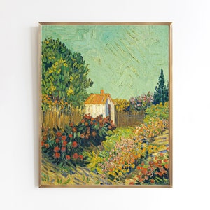 Vintage oil painting cottage garden flowers print style of Van Gogh 5x7 8x10 9x12 image 1