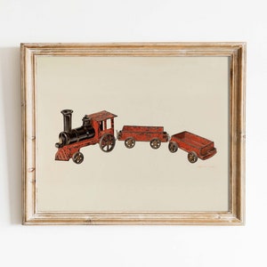 Toy Train | Vintage art nursery kids room | Red watercolor painting | print sizes 8x10 5x7