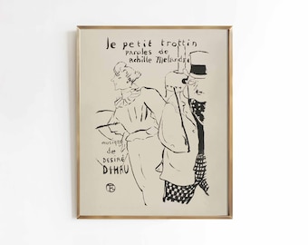 Petite Trottin | Vintage French poster print ad | Black & white neutral decor | Toulouse-Lautrec | Thrifted art | print sizes 8x10 9x12 5x7