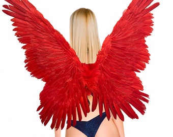 Handmade Large Red Feather Butterfly Fairy Angel Wings for Halloween Costume Wings Men Women Adults L