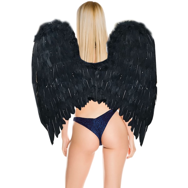 XXL Handmade Large Black Feather Big Fairy Angel Wings w/ Free Halo for Halloween Costume Wings Men Women Adults L