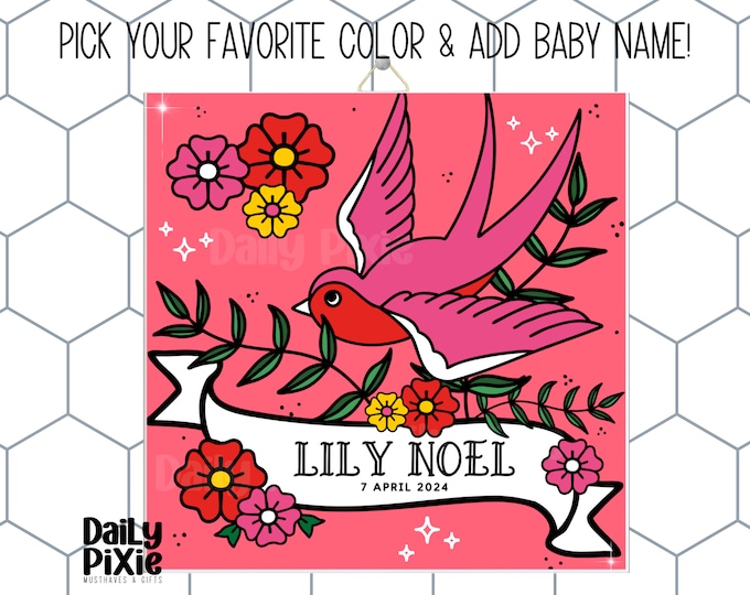 Bright and Fun Celebrate Newborn - Custom Name Birth Tile Unique Gift!