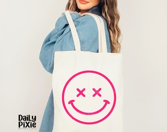 Eco-Friendly Tote Bag with Cross Eyes Smiley – Perfect Gift!