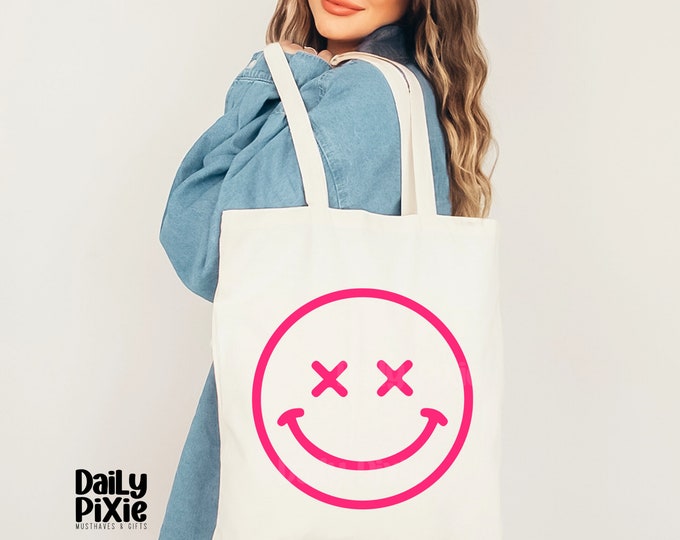 Eco-Friendly Tote Bag with Cross Eyes Smiley – Perfect Gift!