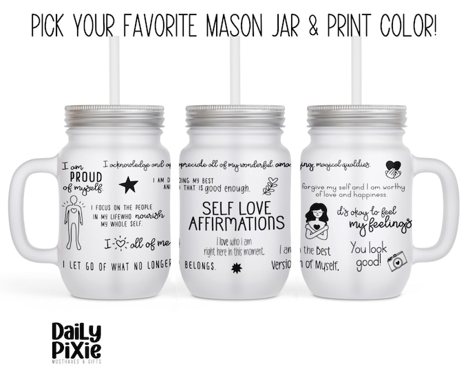 Self-Love in a Mason Jar with Straw – Perfect for Smoothies & Positive Vibes