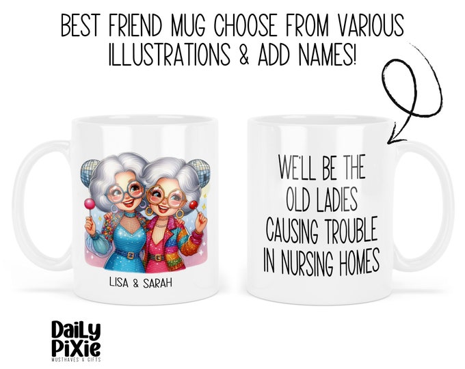 Vintage Gals Best Friends Mug - Custom Names - Perfect Friendship Gift!