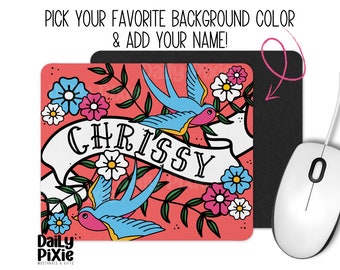 Funky Florals & Birds Traditional Old School Design - Personalize Your Mouse Pad!