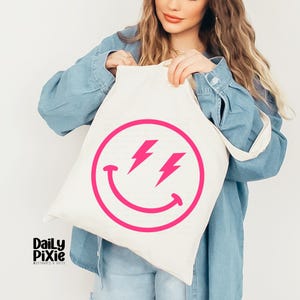 Cute & Edgy Lightning Smiley Tote Bag – Personalize with Your Colors!