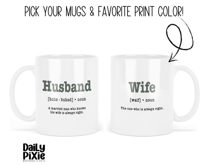 Husband & Wife Funny Definition Mug Set | Perfect Gift for Couples | Custom Print Color | Daily Pixie