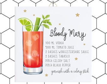 Bloody Mary Recipe Tile - Vibrant Cocktail Display - Kitchen Decor Accent & Perfect Gift