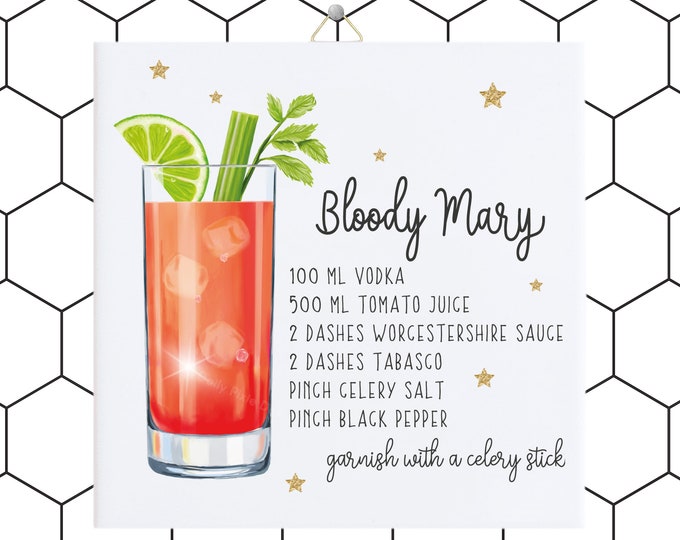 Bloody Mary Recipe Tile - Vibrant Cocktail Display - Kitchen Decor Accent & Perfect Gift