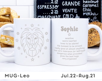 Zodiac mug - Leo • personalized mug zodiak sign personality traits • best friend birthday gift • astrology mug • personal gift for her