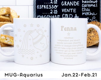 Zodiac mug Aquarius • personalized mug zodiac personality traits • best friend birthday gift • funny astrology mug • personal gift for her